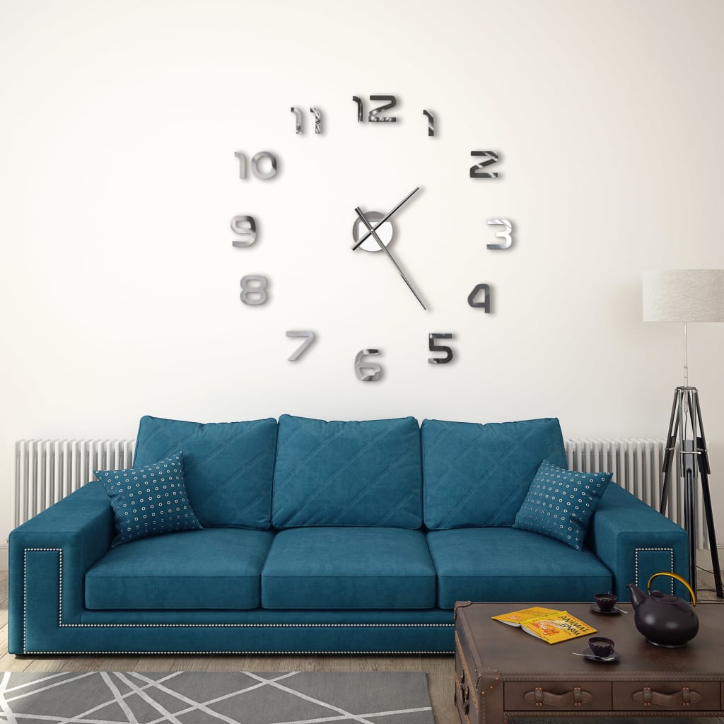 Horloge murale 3D XL brillante 100cm argent décoration premium
