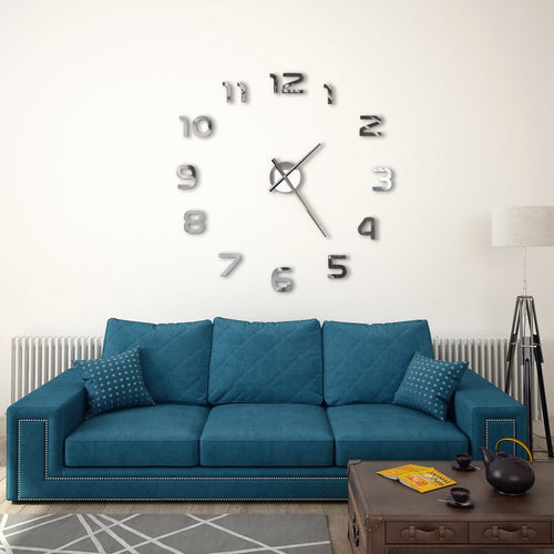 Horloge murale 3D XL brillante 100cm argent décoration premium
