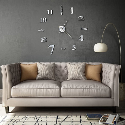 Horloge murale 3D XXL brillante 100cm argent gloss luxe salon
