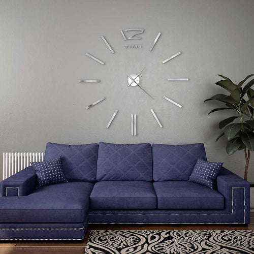 Horloge murale 3D XXL argent brillant 100cm design moderne lux
