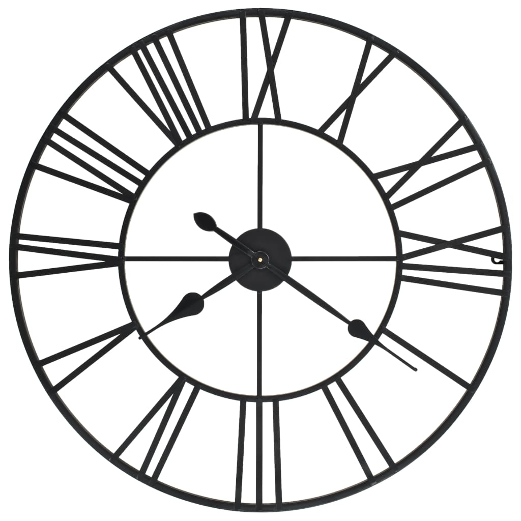 Horloge murale XXL noire en métal grand format circulaire design moderne salon