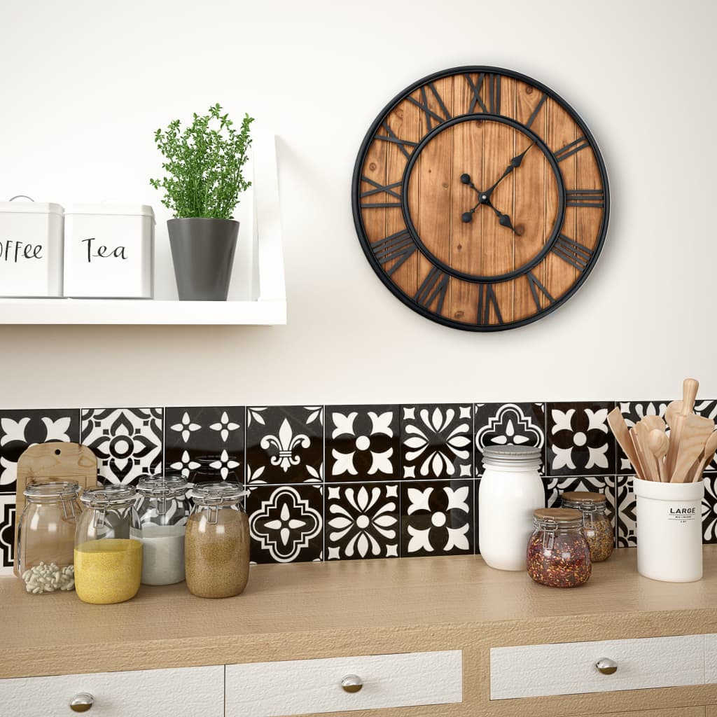 Wall Clock | Brown And Black | Metal Frame, Wooden Dial | 60Cm Xxl