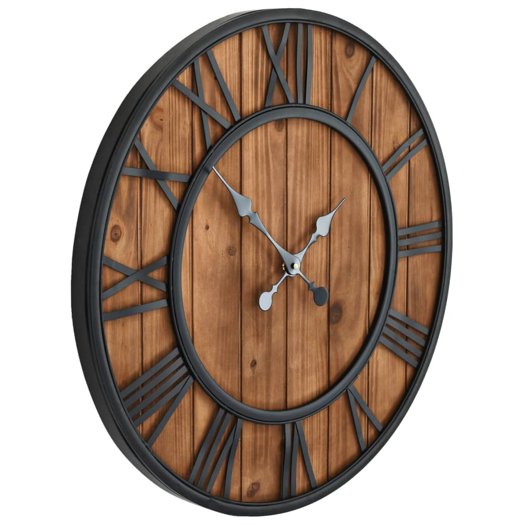 Wall Clock | Brown And Black | Metal Frame, Wooden Dial | 60Cm Xxl