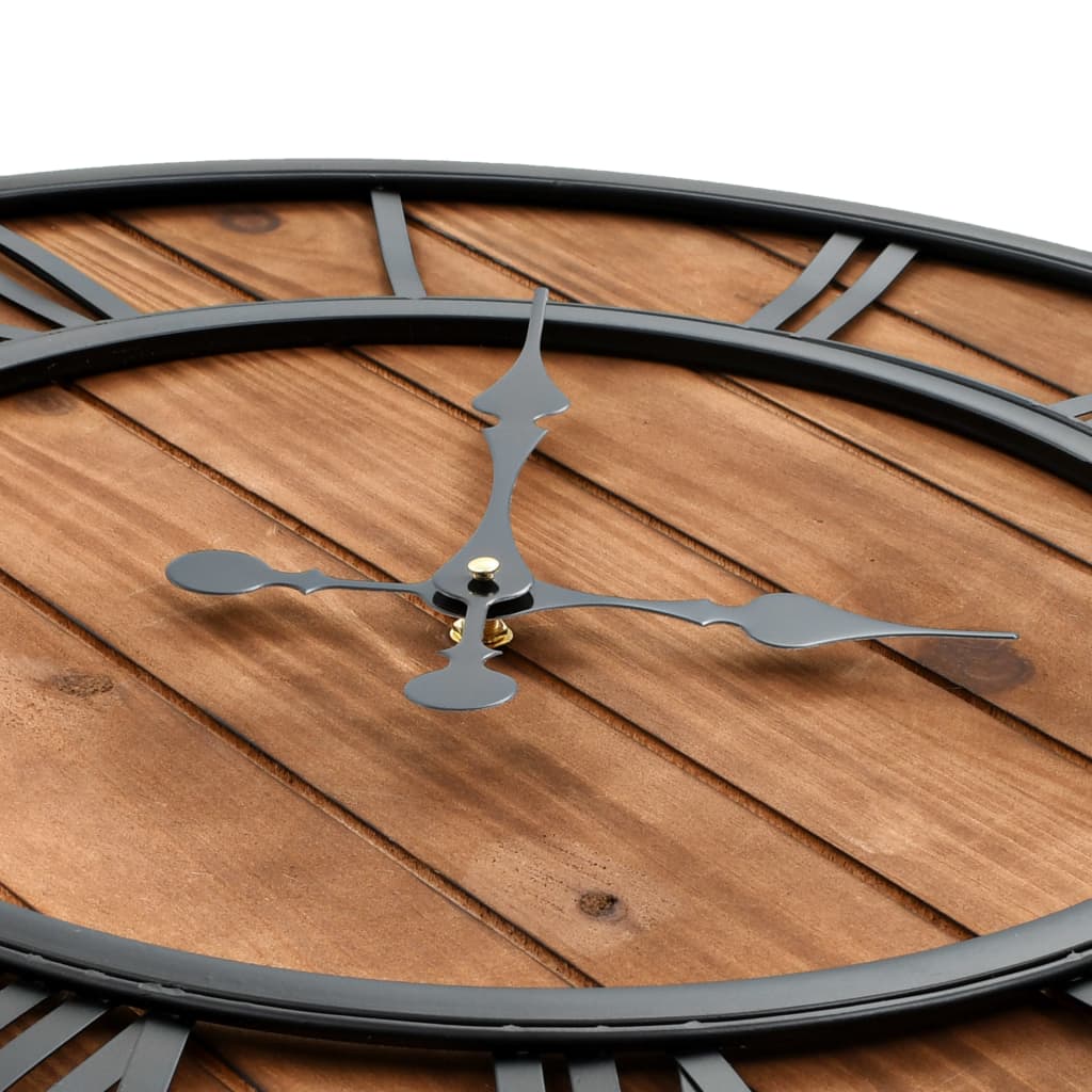 Wall Clock | Brown And Black | Metal Frame, Wooden Dial | 60Cm Xxl