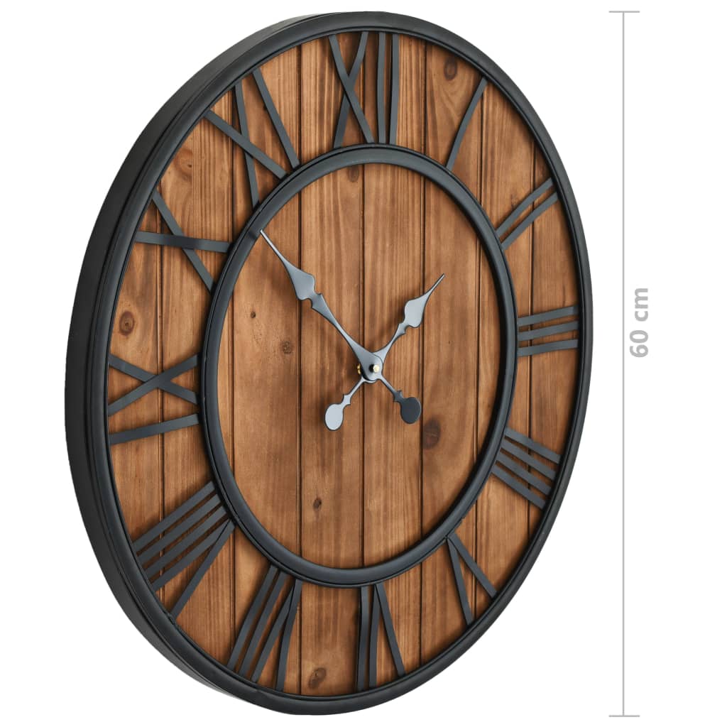 Wall Clock | Brown And Black | Metal Frame, Wooden Dial | 60Cm Xxl