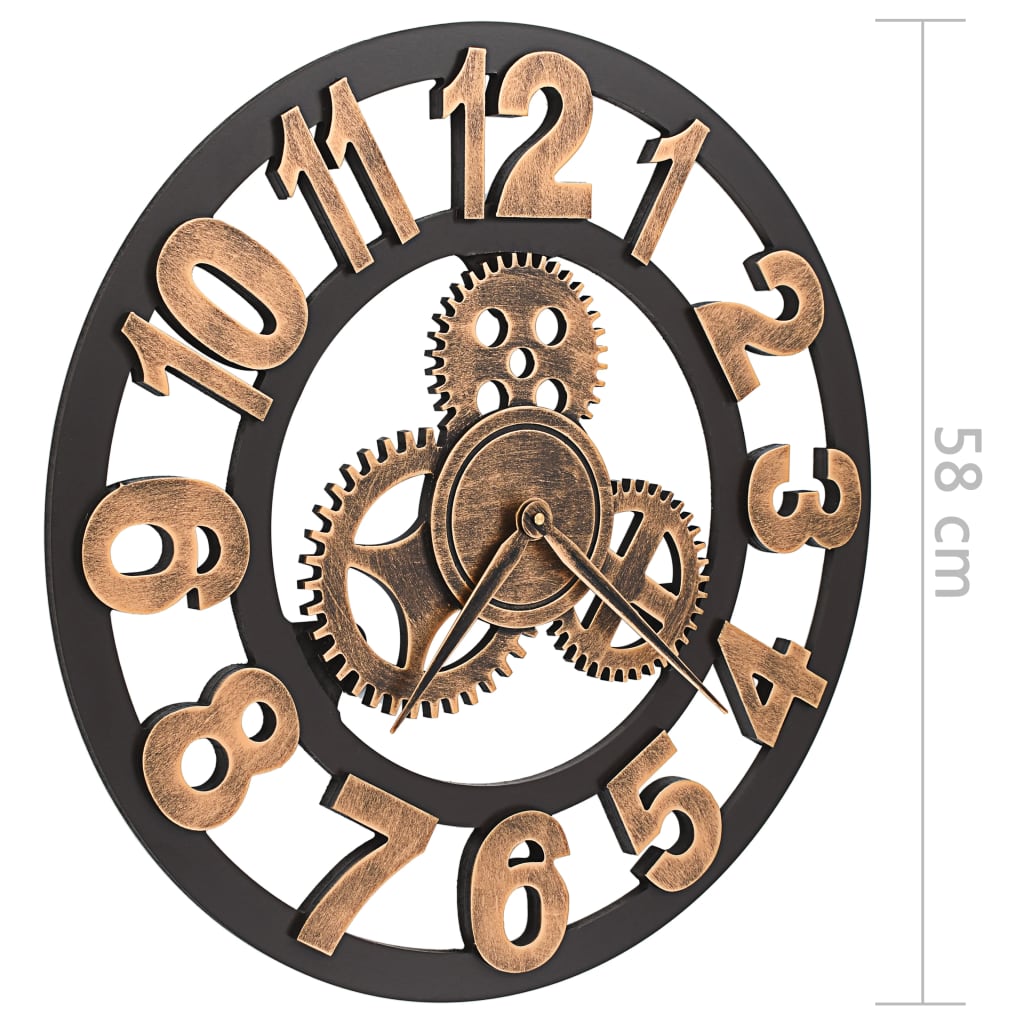 Wall Clock | Gold And Black | Metal And Mdf | Large | Decorative Inlays