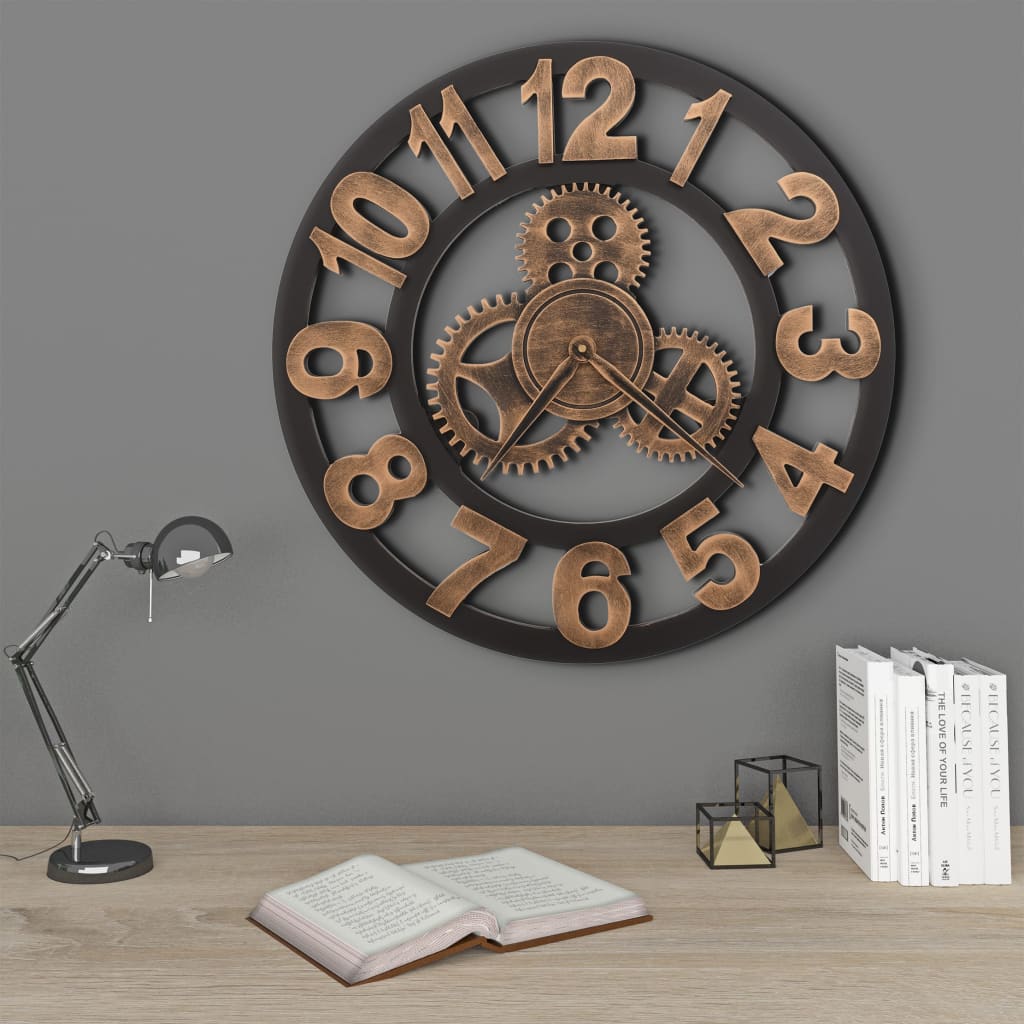 Horloge murale engrenage doré 58cm design industriel steampunk
