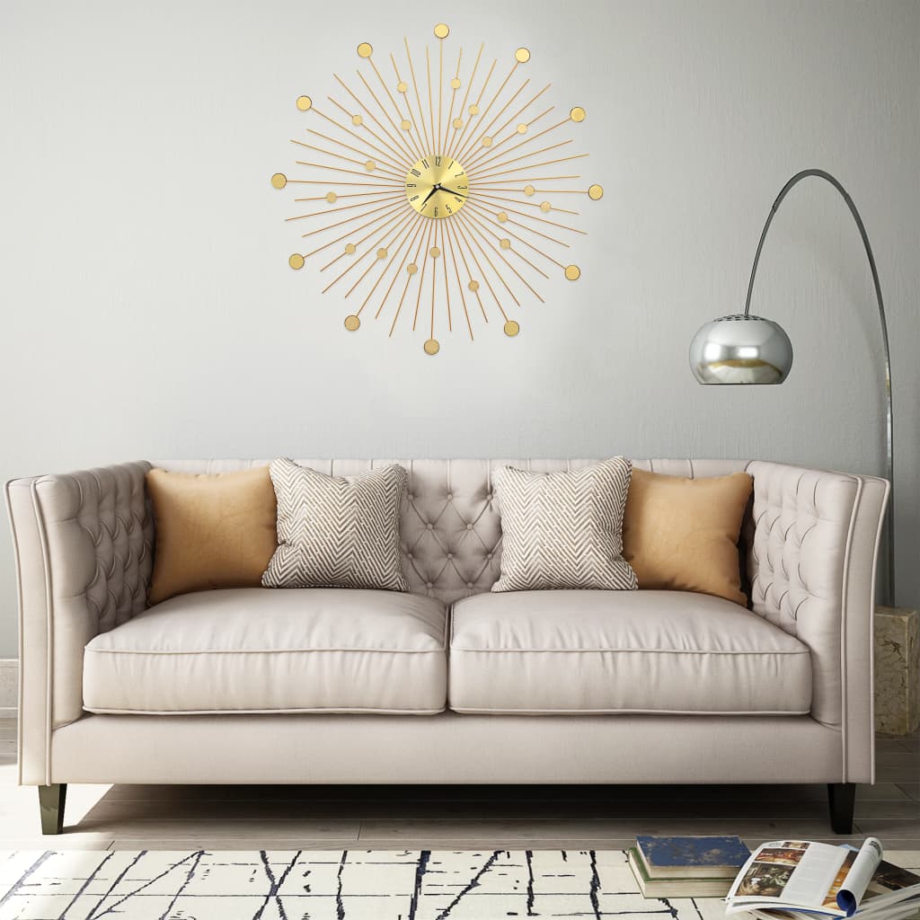 Horloge murale dorée soleil 70cm métal starburst décoration