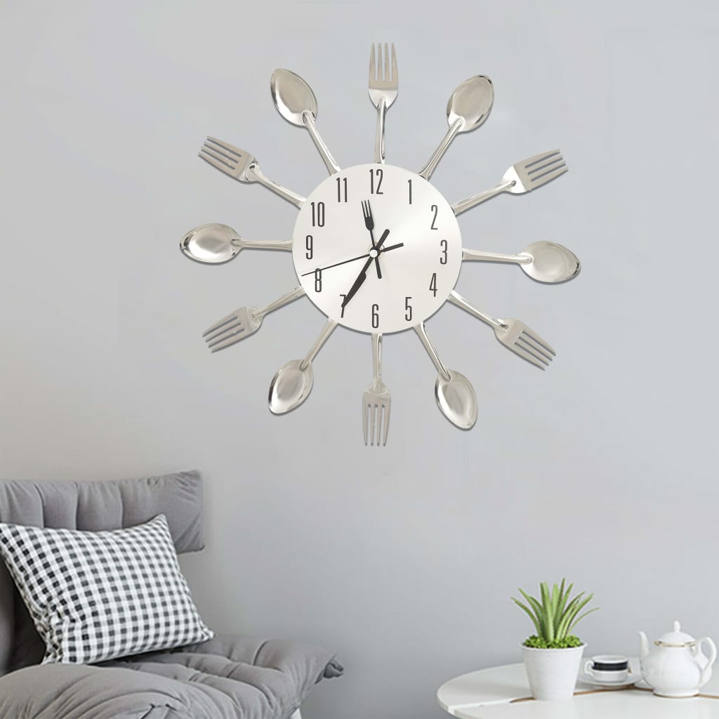 Horloge murale cuisine argentée 31cm petite taille moderne
