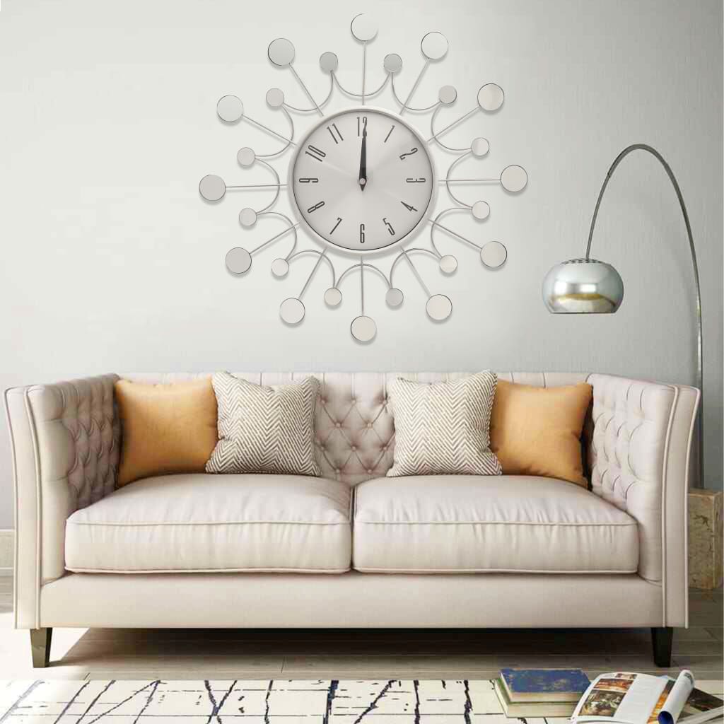 Horloge murale argentée décorative 40cm cristal perles salon ch
