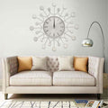 Horloge murale argentée décorative 40cm cristal perles salon ch
