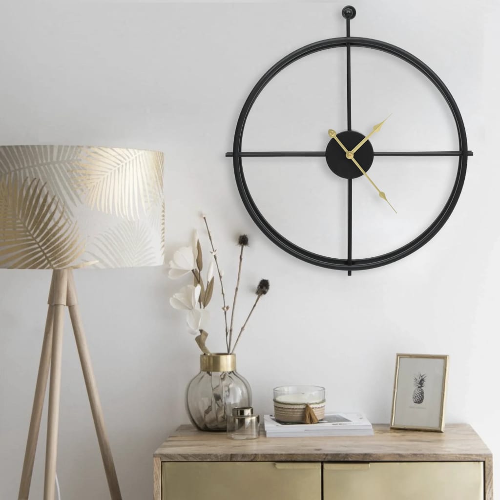 Horloge murale minimaliste noire 52cm design épuré moderne
