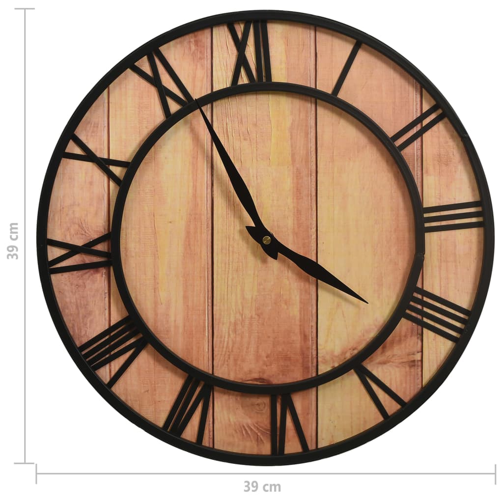 Wall Clock | Brown And Black | Mdf And Iron | 39 Cm Diameter