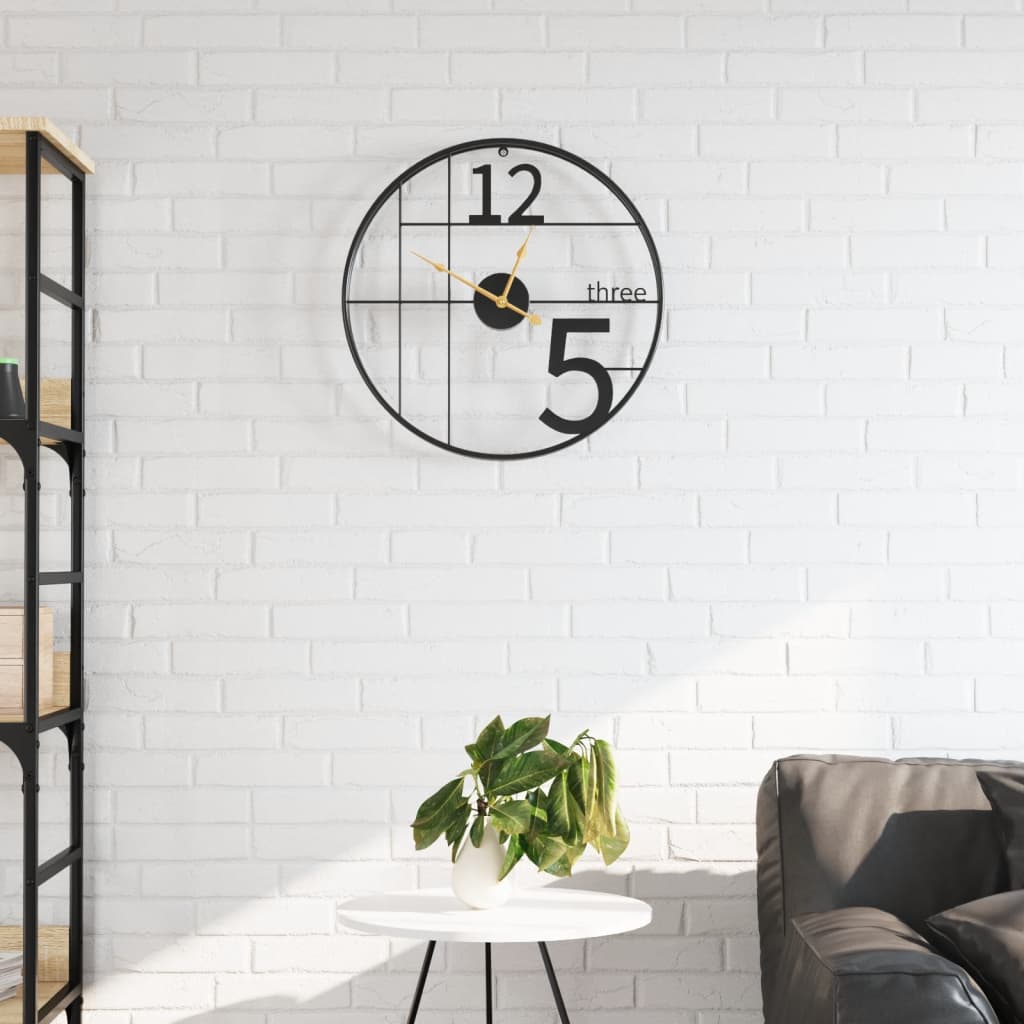 Horloge murale noire silencieuse 50cm fer minimaliste moderne
