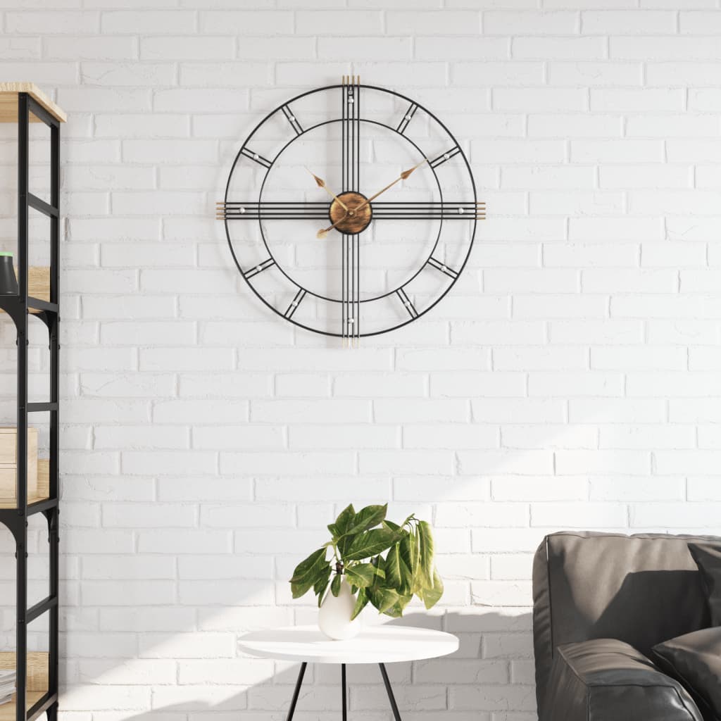 Horloge murale noire 60cm fer ronde design industriel moderne
